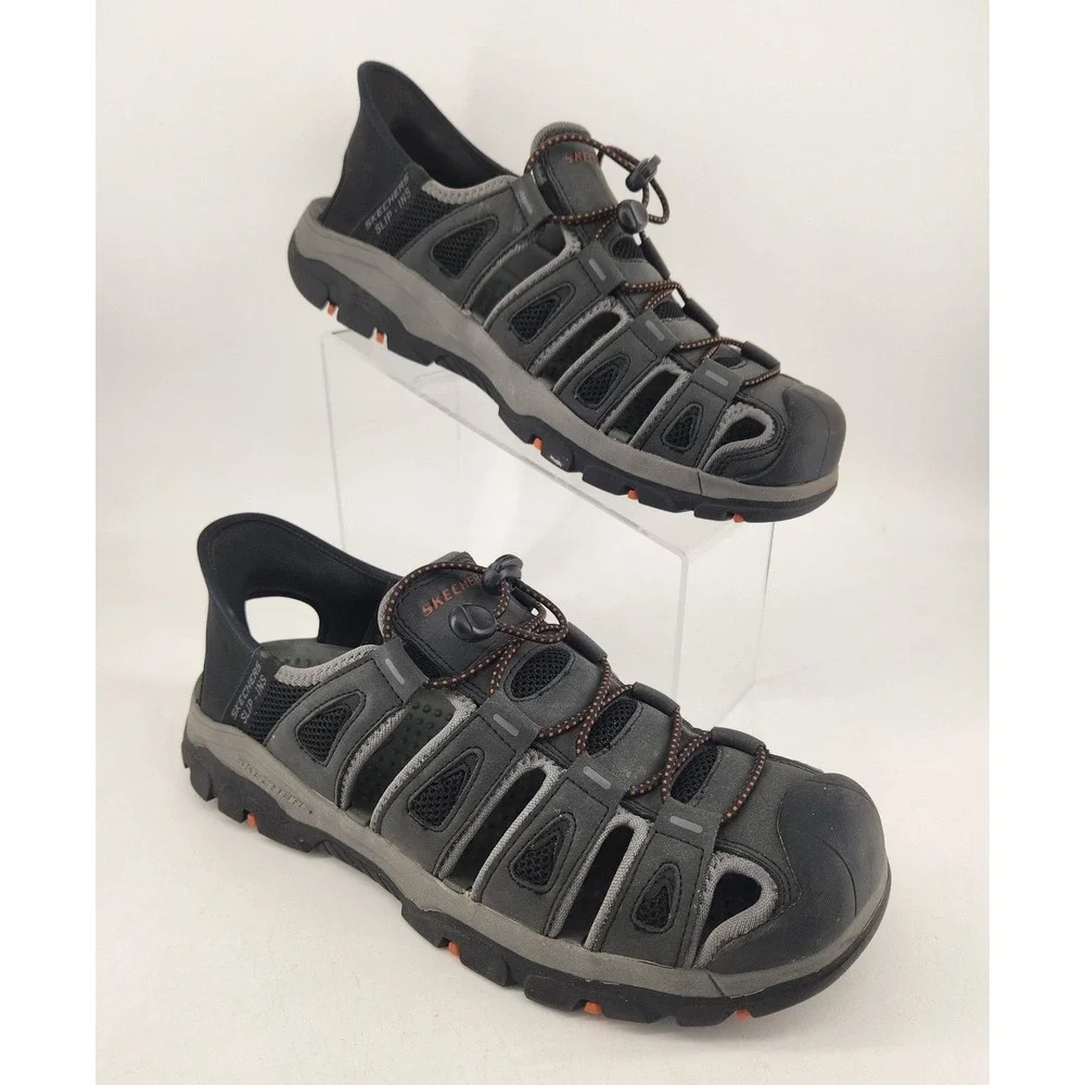 Skechers Slip-ins‎ Tresmen Fisherman Sandals Mens 9.5 Black Bungee Hiking 205187